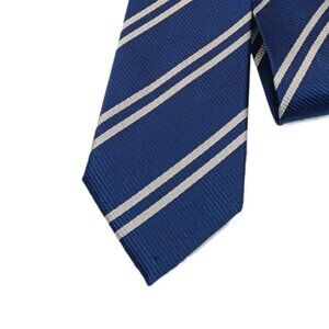 The Tie Bar Silk Repp Tie Men’s 60” Navy Gray Woven Stripe Corpcore Skinny New
